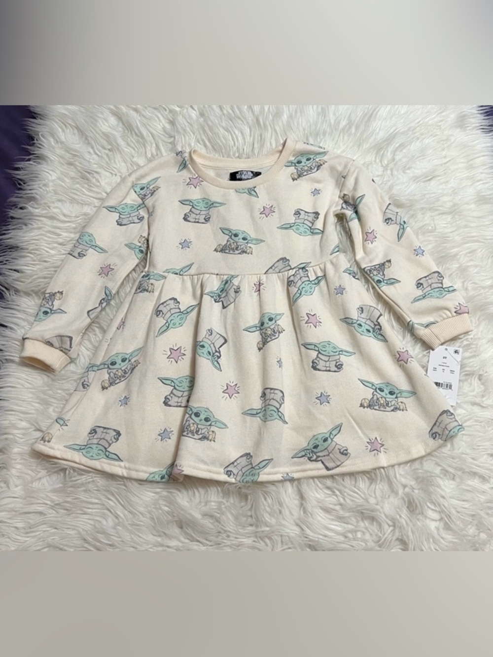 Star Wars Cream Pullover with Grogu and Pastel Stars Size 2T